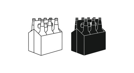 Six pack beer bottles in carton vector illustration set
