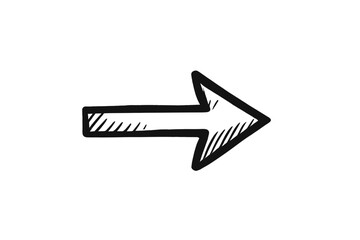Straight arrow sketch pointing right, illustrating direction and movement with a hand-drawn style