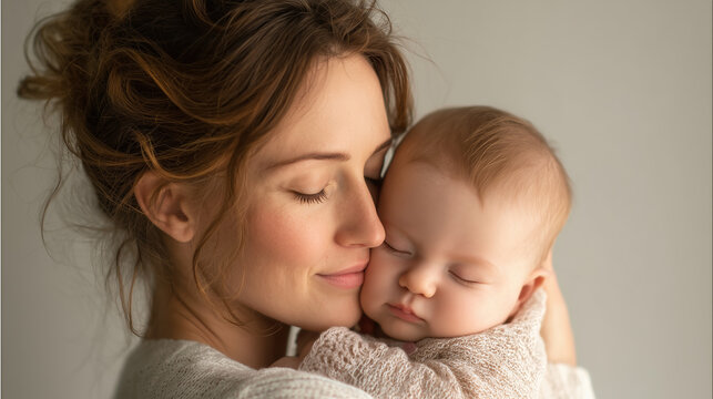 Uma m&atilde;e abra&ccedil;ando carinhosamente o seu beb&ecirc;