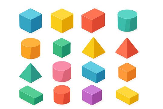 Colorful geometric shapes arranged in a neat grid for educational play and learning purposes