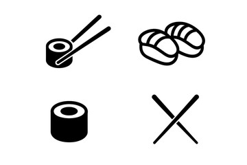 Sushi icons featuring rolls, nigiri, and chopsticks designed for food enthusiasts and culinary inspiration