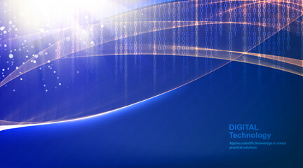 Abstract blue lights background with digital circuits. Vector illustration, contains transparencies, gradients and effects.