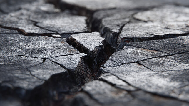 Detailed close-up shot of a cracked, weathered surface. The cracks create a striking pattern and texture