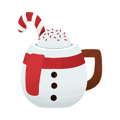 Cute Snowman Mug with Candy Cane and Whipped Cream.