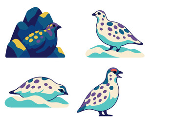 Colorful illustrations of birds in various poses against a simple background