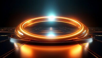 a glowing orange ring hovers above a reflective dark surface
