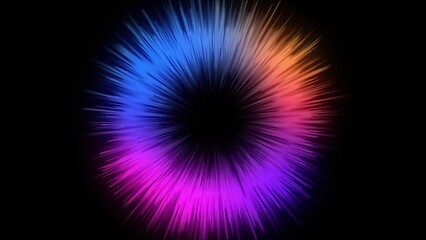 Abstract colorful radial light burst on black background