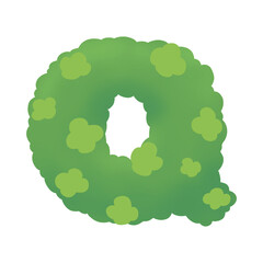 Green Bush Letter Q Shape Isolated.