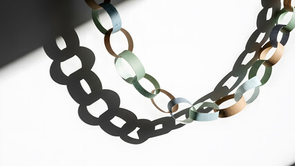 Paper Chain Links Casting Strong Shadow on White Surface