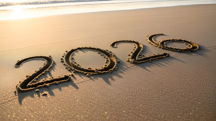 Elegant 2026 carved into smooth sand texture.