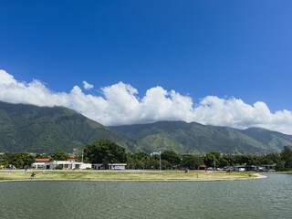 Avila Mountain (El &Aacute;vila) Landscape in Caracas, Venezuela, with Pond and Blue Sky