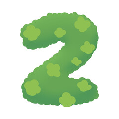 Green bush shaped number two with lighter green spots.