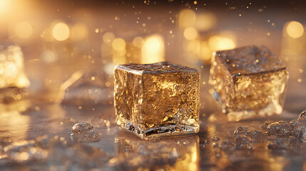 Close-up shot of two glistening ice cubes