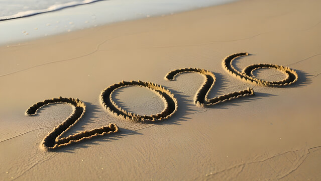 Elegant 2026 carved into smooth sand texture. - Powered by Adobe