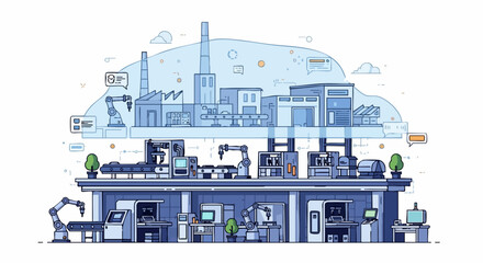 Naklejka premium Modern Automated Factory with Robotic Arms.