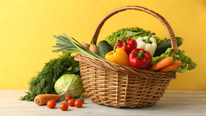 Vegetable Basket on Yellow Background
