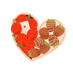 Heart Shaped Box Filled With Strawberries and Chocolates.
