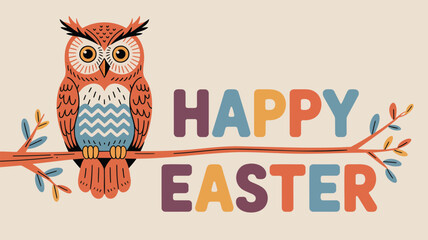 Custom vertical slats with your photo Cute cartoon owl sitting on a branch with colorful happy easter text greeting card design