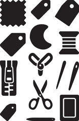Bold Textile Icons Set – Sewing and Clothing Silhouette Collection.