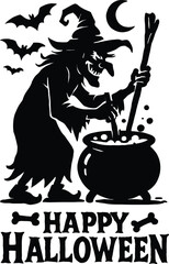 halloween witch with a broom