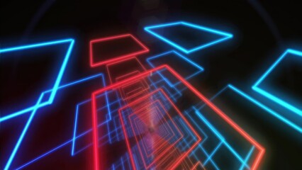 Abstract neon light tunnel with geometric lines