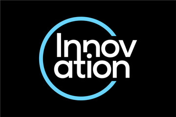 Innovation word inside a blue circle logo.