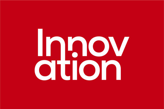 Innovation text on a red background, representing creativity and new ideas.