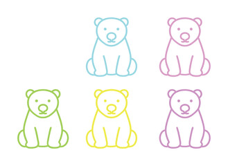 Naklejka premium Colorful outline bears: cute pastel animal illustrations in green, blue, yellow, pink, purple