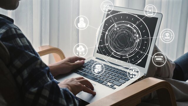 Data privacy and cyber security icons show encryption, data privacy safeguards, and cyber security defense. Data privacy ensures cyber security protection and access control. Gist