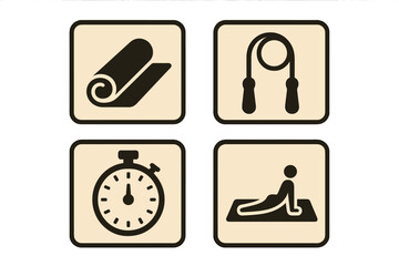 Fitness symbols representing exercise accessories and workout techniques for a healthy lifestyle