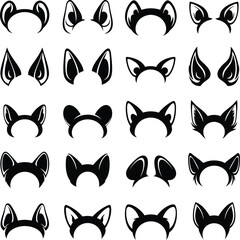 Animal Ear Silhouette Set | Black Vector Collection on White Background