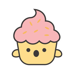 Cute Kawaii Cupcake Character Icon – Simple Pastel Dessert Illustration Vector