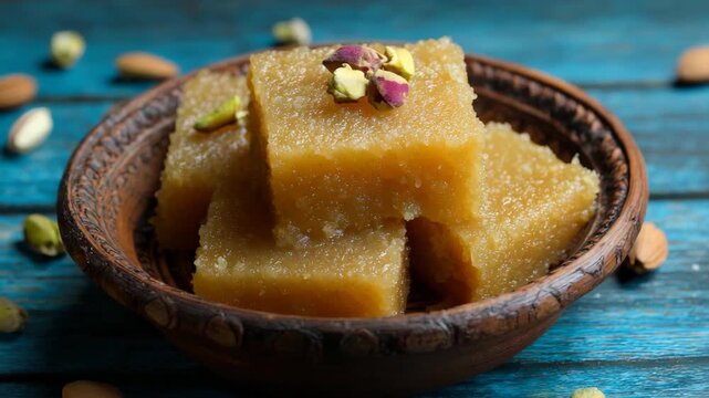 Indian cube-shaped sweet dessert on festive table