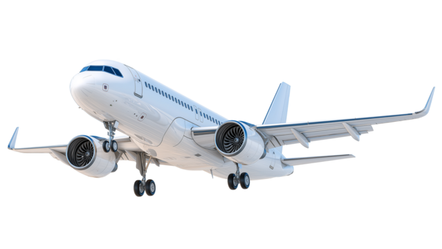 Airplane flying isolated on transparent background.