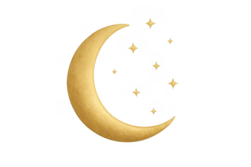 Golden crescent moon with twinkling stars