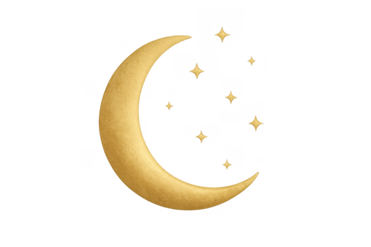 Golden crescent moon with twinkling stars
