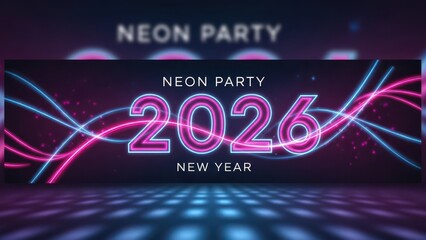 Vibrant neon 2026 new year celebration with glowing lights and futuristic party atmosphere design