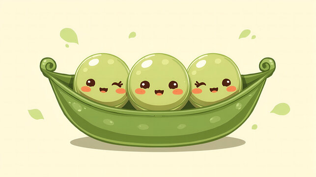 Three Smiling Peas in Curled Green Pod - Powered by Adobe