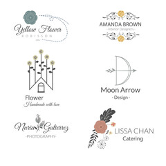 Collection of elegant floral logo designs for branding and identity
