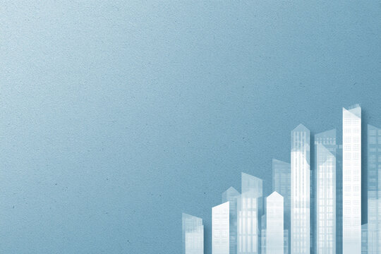 translucent cityscape silhouette on textured blue background