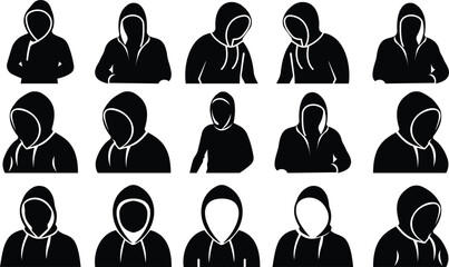 Hoodies Icon set represents casual fashion, comfort wear, and modern style in a clean, minimal, and professional design. This black symbol captures essence of winter clothing, and trendy urban wear. © Awais