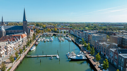 Aerial  from the historical city Harlingen at the Wadden Sea in the Netherlands