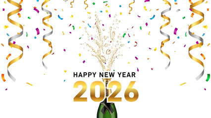 Sparkling New Year 2026 Celebration with Champagne and Confetti