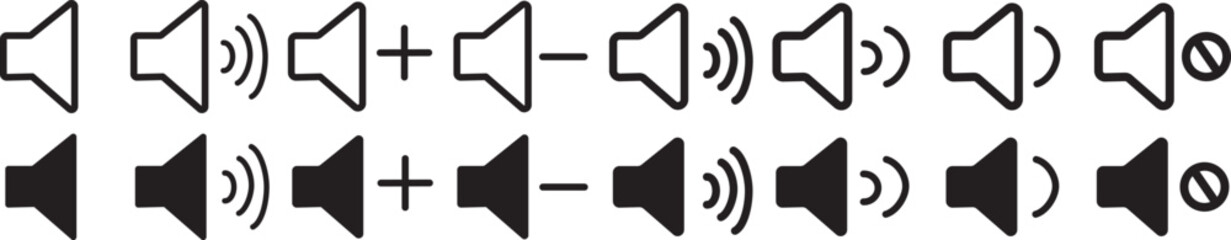 speaker icon set. noise icons symbol. sound level. silent signs .Mute sound icon concept. graphic design, Volume icon set. Speaker icon set. volume icon vector. loudspeaker icon vector.