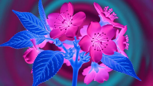 Close Up Inverted Cherry Blossoms In Neon Colors