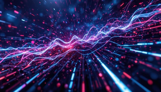 Dynamic futuristic background with glowing neon lines and particles for tech design