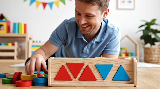 Adult Playing With Educational Shape Sorter Toy