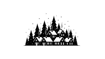 Obraz premium Minimal Winter Village Silhouette Scene