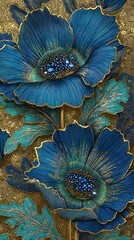Elegant blue floral design with golden accents for luxurious artistic background