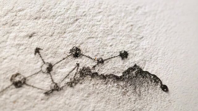 A chalk sketch on a wall showing several connected circles with lines, resembling a small molecular graph or neural network.